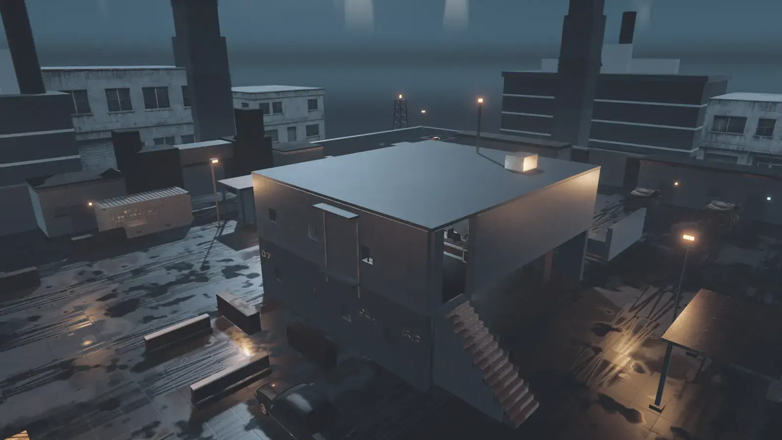Blacksite Row — Night compound, establishing view
