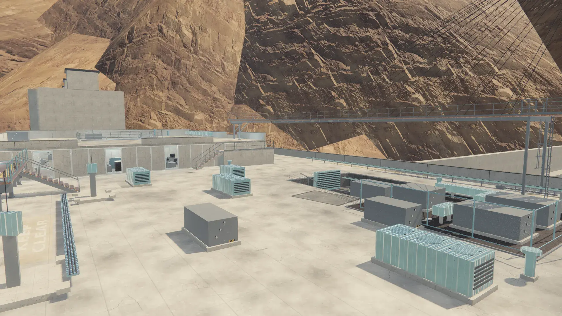 Rooftop Works — Dam-crest construction site, establishing view